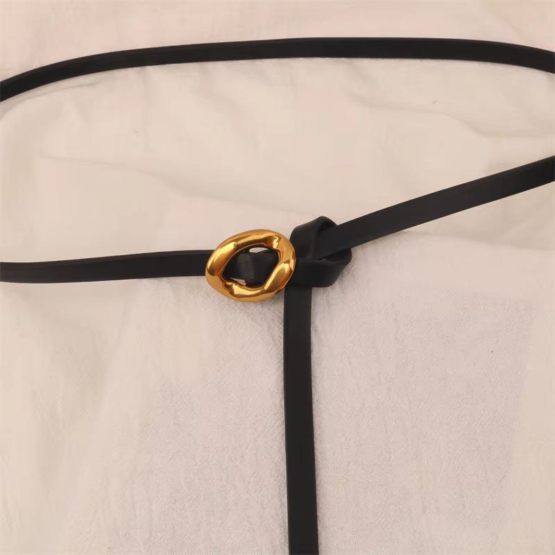 Gold Bronze Metal Buckle PU Leather Knotted Belt Long Thin Adjustable Waist Belts Women Female Dress Coat Suit Decoration Straps