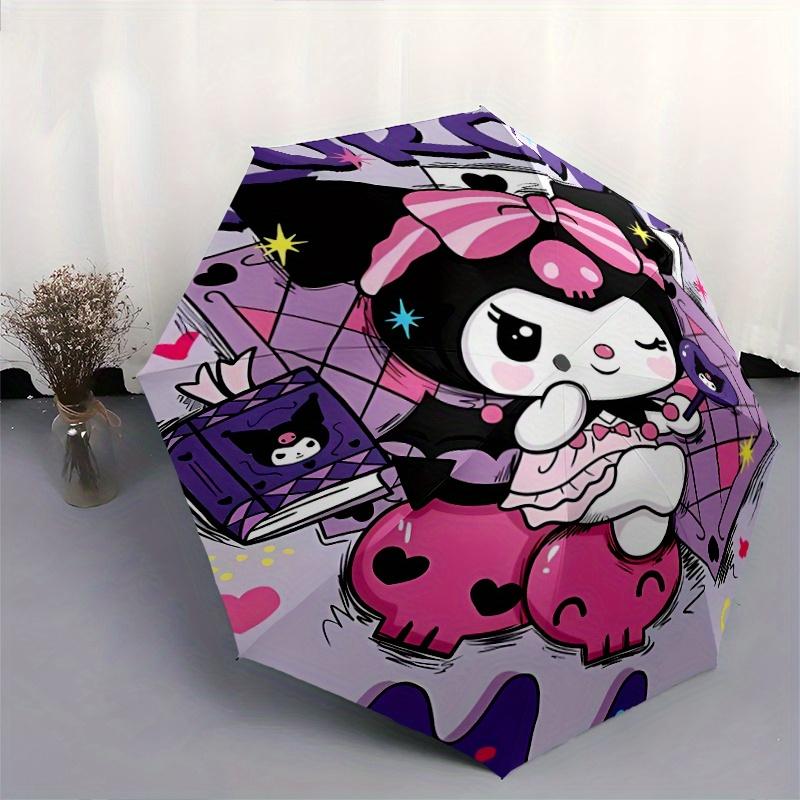 Pretty Kuromi Automatic Folding Umbrella - 3 Folding Design, Vivid Cartoon Pattern, Suitable for Outdoor Activities, A Gift for Fans In All Seasons.Y0
