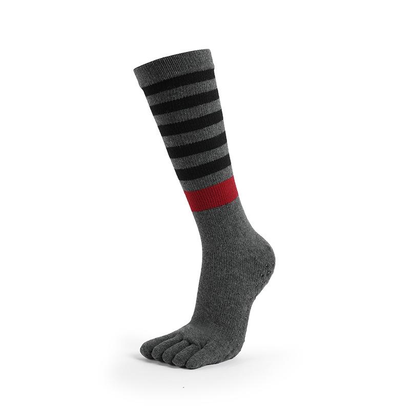MEIKAN Striped High-Top Yoga Socks: Five-Toe, Micro-Pressure, Mid to Long Length for Autumn/Winter Fitness. 35-38 хизер серый