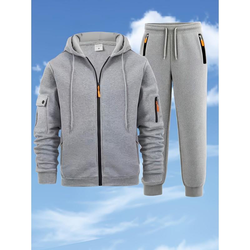 Mens Casual Tracksuit Loose Fit Multi-Pocket Workwear Sport Set