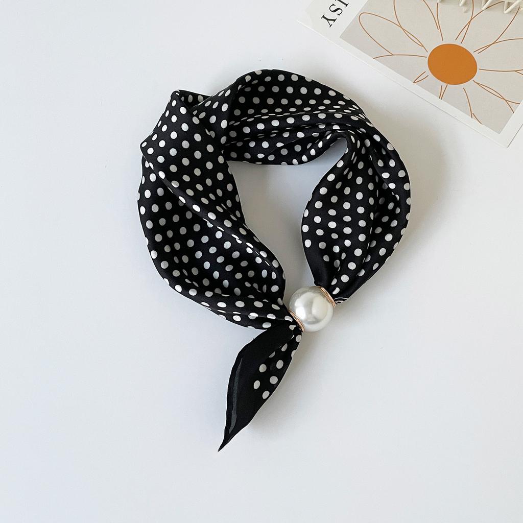 Scarf Magnetic Silk Collarbone Pearl Neck Scarf Thin Lazy Pendant Chain Buckle Bandana Handkerchief Foulards Femme Accesories