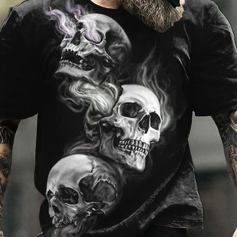 Modny Męski Styl Uliczny Nadruk Wzór Czaszki Letni Codzienny Harajuku Retro Męski Y2K Góra Fashihirton Krótki Rękaw T-S