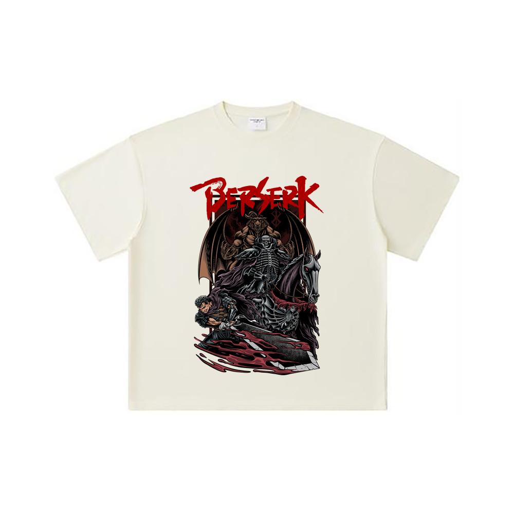 260 GSM Double Yarn 32 Count 100% Cotton Berserk V4 Skull Knight Print Unisex Heavy Cotton T Shirt