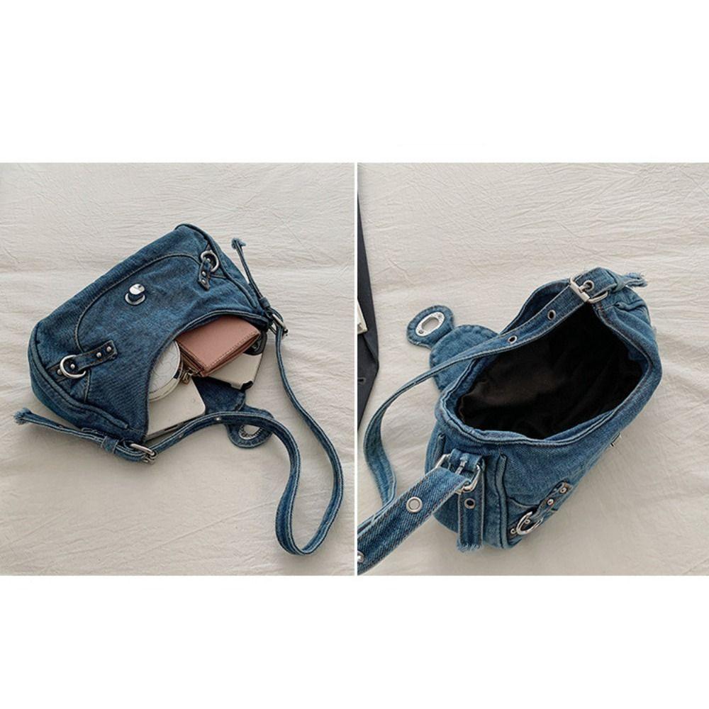 Spicy Girl Retro Denim Shoulder Bag Y2K Cloth Armpit Bag Simple Denim Handbag Streetwear