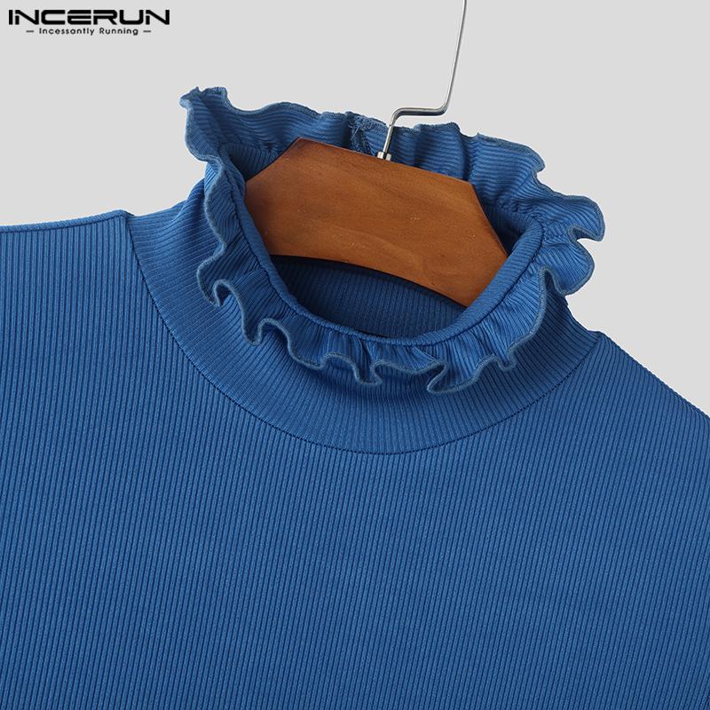 INCERUN Ανδρικά κοντό μπλουζάκια με ψηλό λαιμό και βολάν