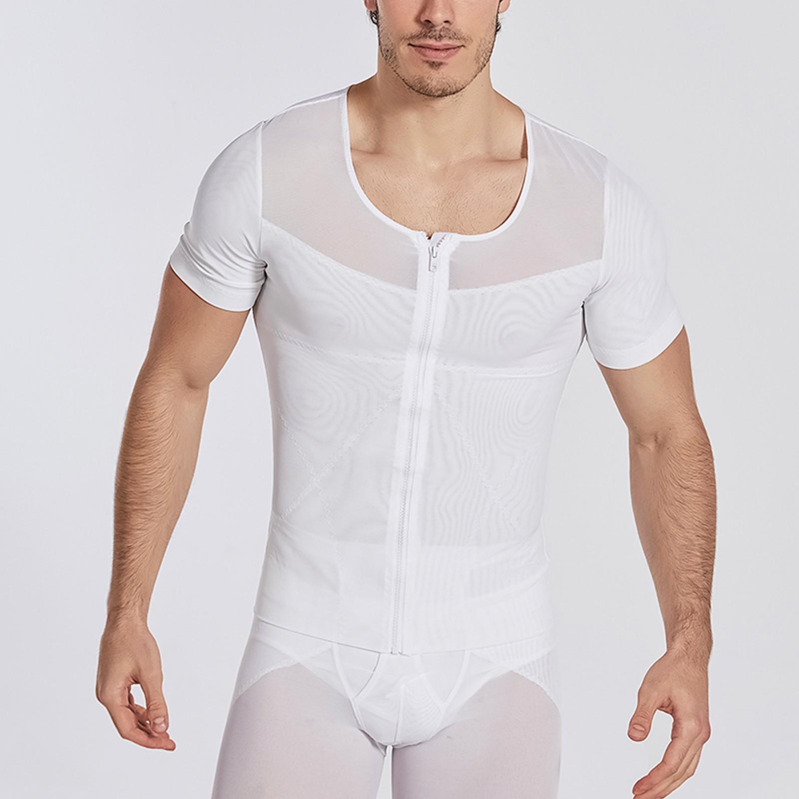 

Мужская дышащая молния с высокой эластичностью, обтягивающая талию и живот, корректирующая короткие рукава XXL белый