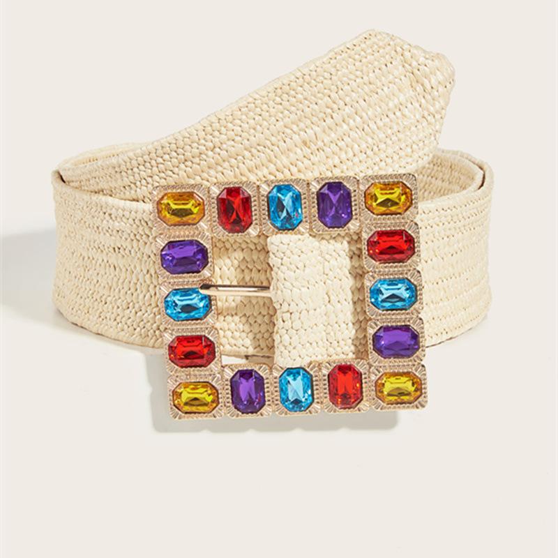 

Новая европейская и американская мода Женский декоративный короткий пояс для юбки Плетеный из соломы PP Золотистый цвет Алмазная пряжка для талии Пояс Украшение для талии