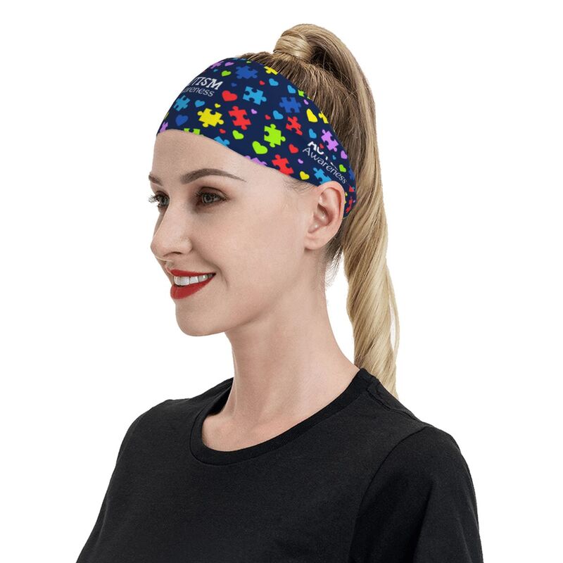Autism Awareness Colorful Puzzle Pieces Sports Head Bands Sweatbands for Women Men Elastic Exercise Headband for Fitness Running