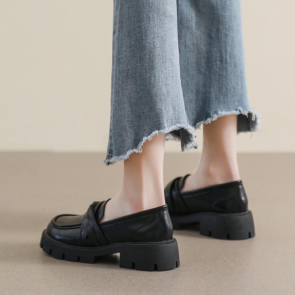 Weiwei girl 193-7 platform loafers women's one-pedal black retro small leather shoes college style soft-soled single shoes