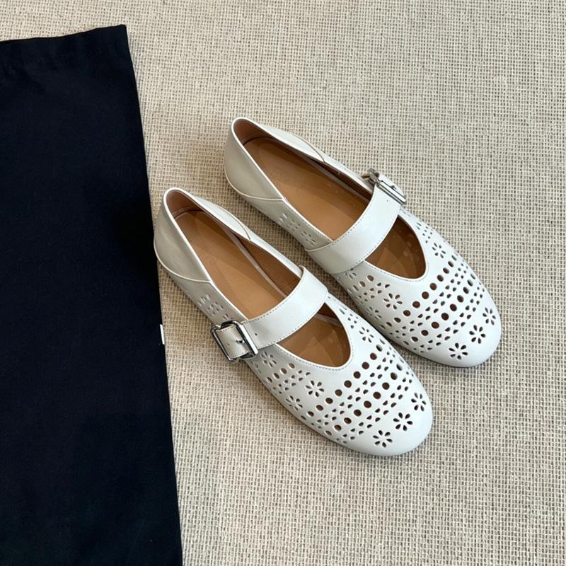 

Genuine Leather Women Mary Jane Shoes Cut-outs Flat Casual Ladies Soft Comfortable Shoes Elegant Office Dress Party Black White 40 білий