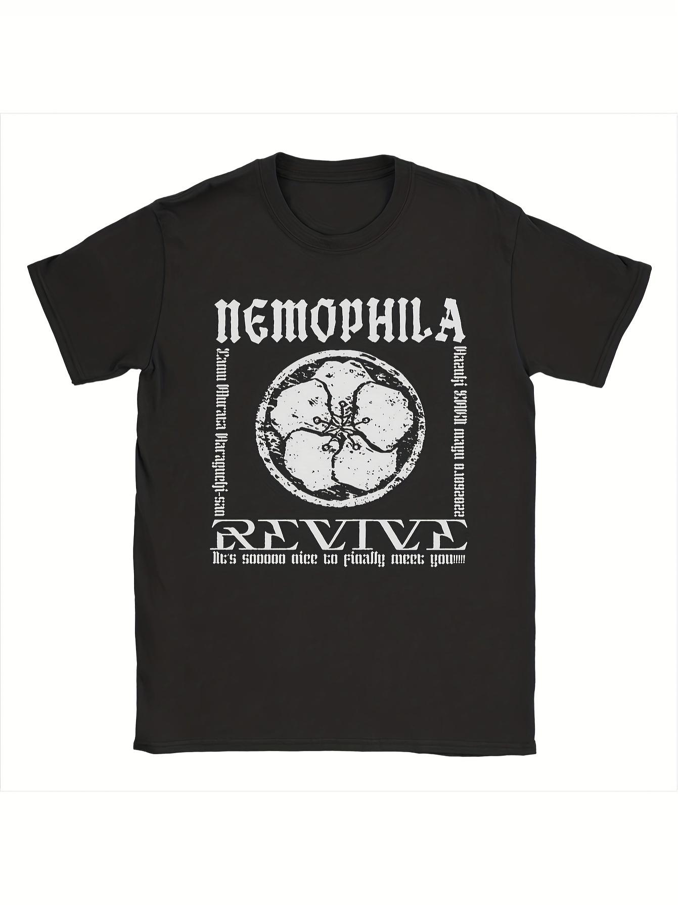 

Men s Nemophila Revive Gothic T-Shirt - Minimalist Black & White Bold Print Tee with Circular Emblem XXXXL
