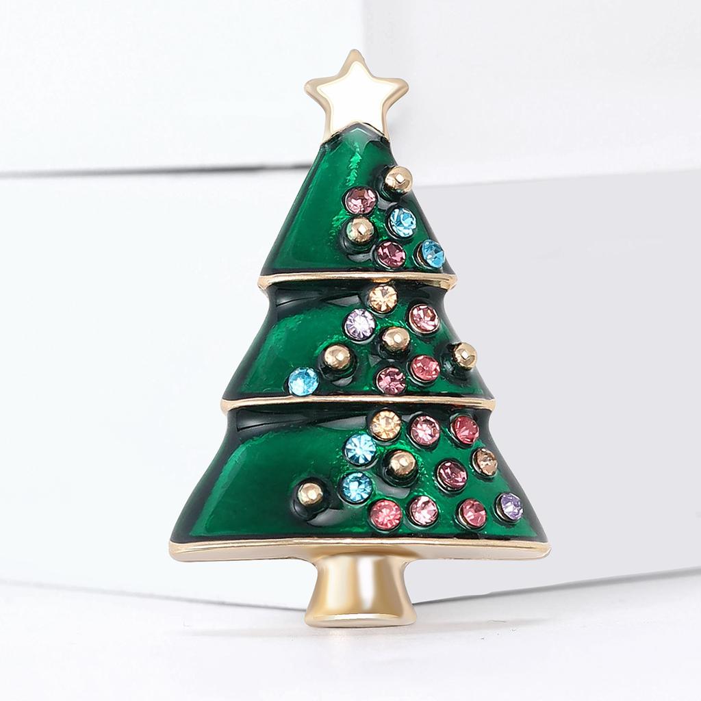 Christmas Classic Rhinestone Tree Brooches for Women Unisex Enamel Plant Pin Event Party New Gift Decoration Clothes Accessories