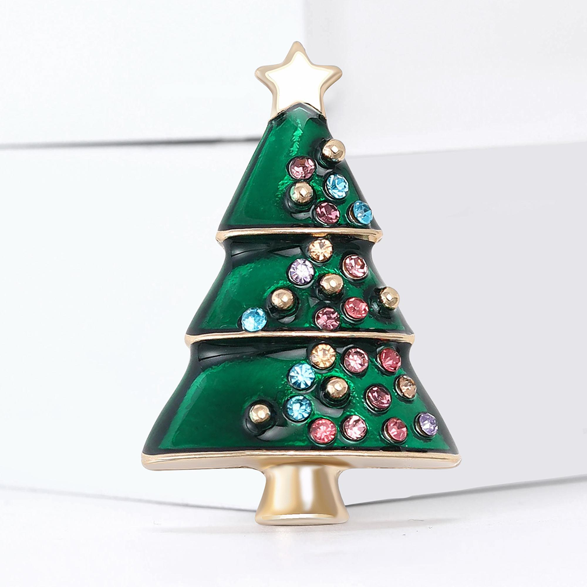 

Christmas Classic Rhinestone Tree Brooches for Women Unisex Enamel Plant Pin Event Party New Gift Decoration Clothes Accessories