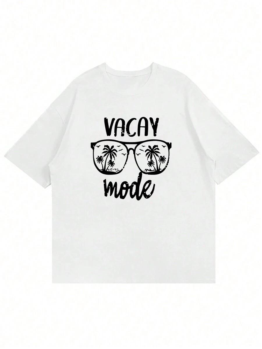 

Unisex s Casual Letter & Glasses Graphic Round Neck Short Sleeve T-Shirt, Summer XXL