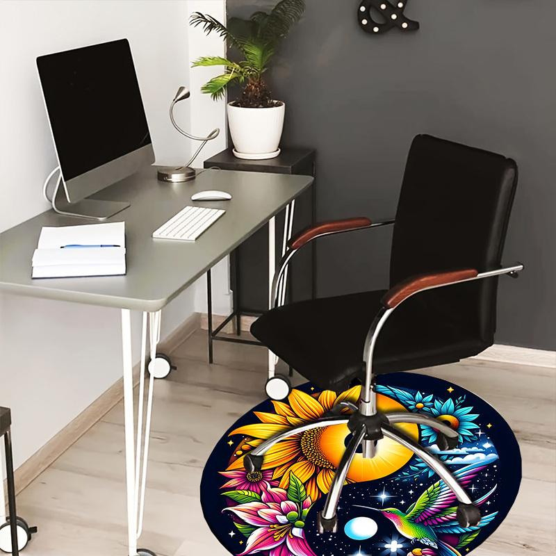 1pc Office Carpet Chair Mats Yin Yang Harmony Flowers Hummingbird Perfect for Decorating Office Chairss, Or Bedrooms.YDT322