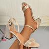 Gold Silver High Heels Sandals for Women Plus Size Pu Leather Ankle Buckle Sandals 2025 Summer Light Comfort Square Heeled Shoes