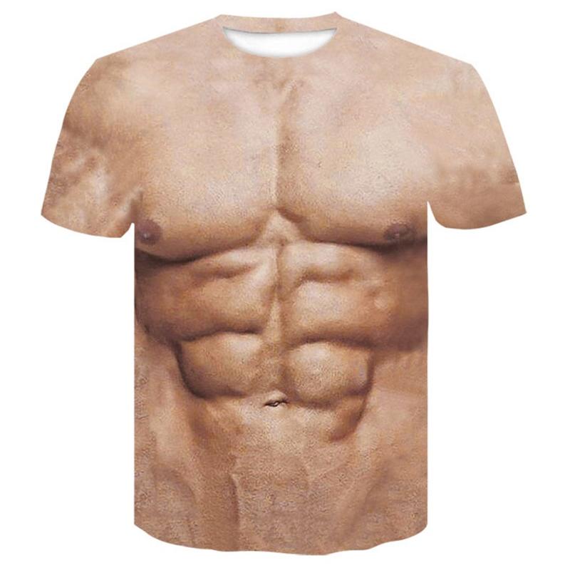 Camiseta da Moda Infantil Estampa Gráfica Engraçada de Músculos Simulados Camisetas para Menino e Menina Top de Verão Street Manga Curta Casual Roupa Infantil para Exterior