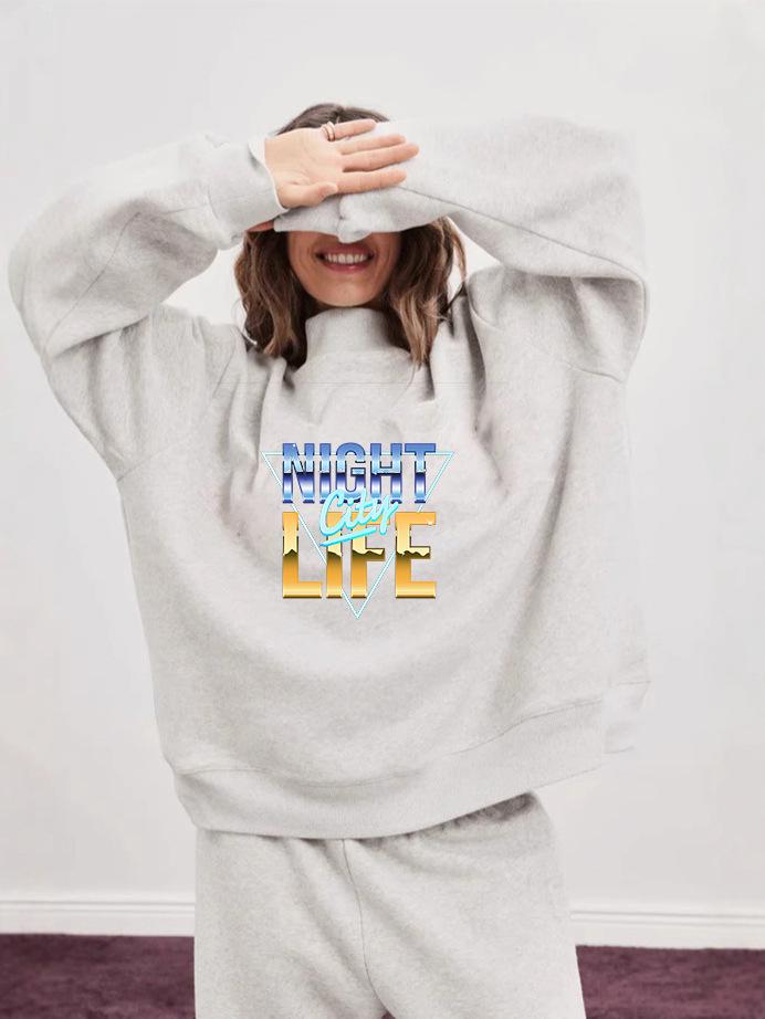 European Size Women's Autumn Loose Fit Hoodie with Heat Transfer Print