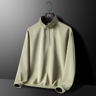 Trendy Solid Color Standing Collar Sweatshirts for Men Fashion Casual Half Zipper Pullover Social Streetwear Sports Hoodie Tops