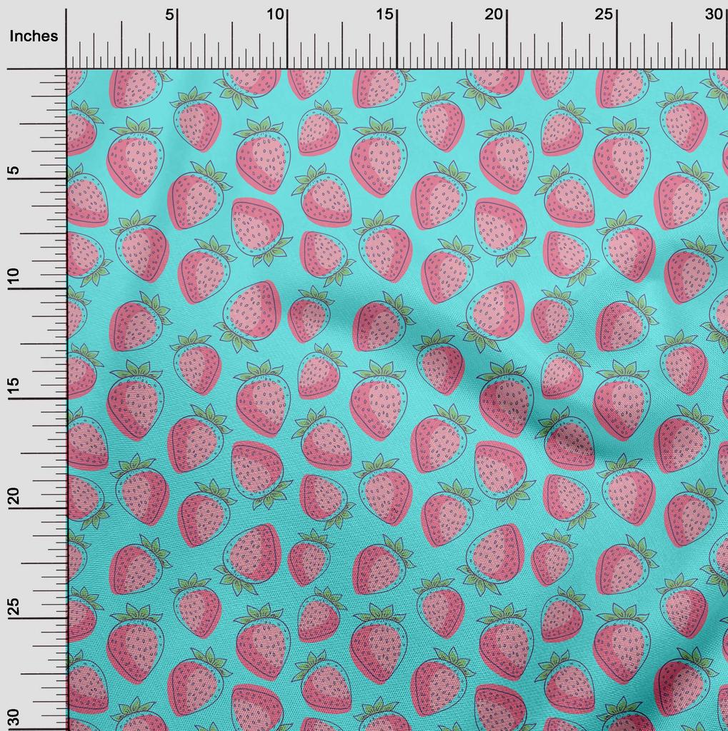 oneOone Cotton Flex Aqua Blue Fabric Strawberry Fruit Sewing Craft Projects Fabric Prints By Yard 40 Inch