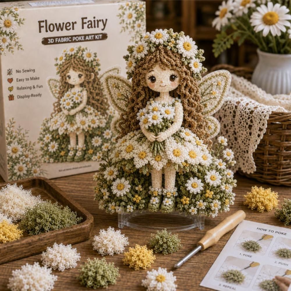 Handmade Flower Fairy Poke Art Kit Thick Board Embroidery Craft Set 3D Festive Plaque Craft Lovers