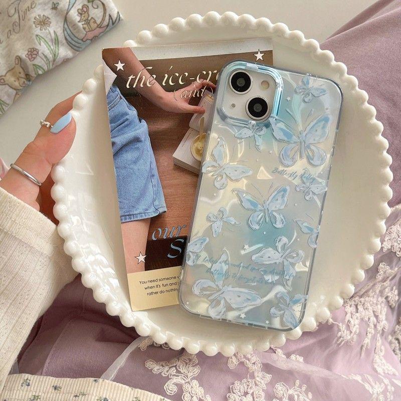 Gradient Butterfly Water Ripple Anti-Fall Case for Apple iPhone 12-17 Pro Max, 13-16 Trendy Models