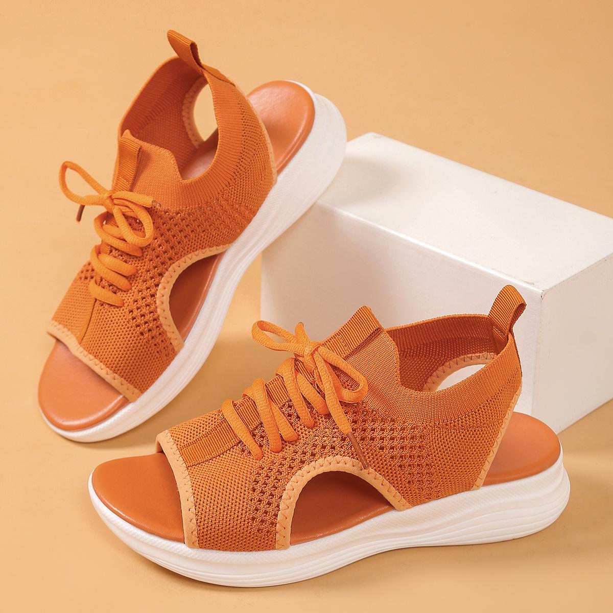 

Женские сандалии большого размера, новые сандалии на танкетке с плетеным верхом и открытым носком на платформе, замшевые женские сандалии 42 оранжевый
