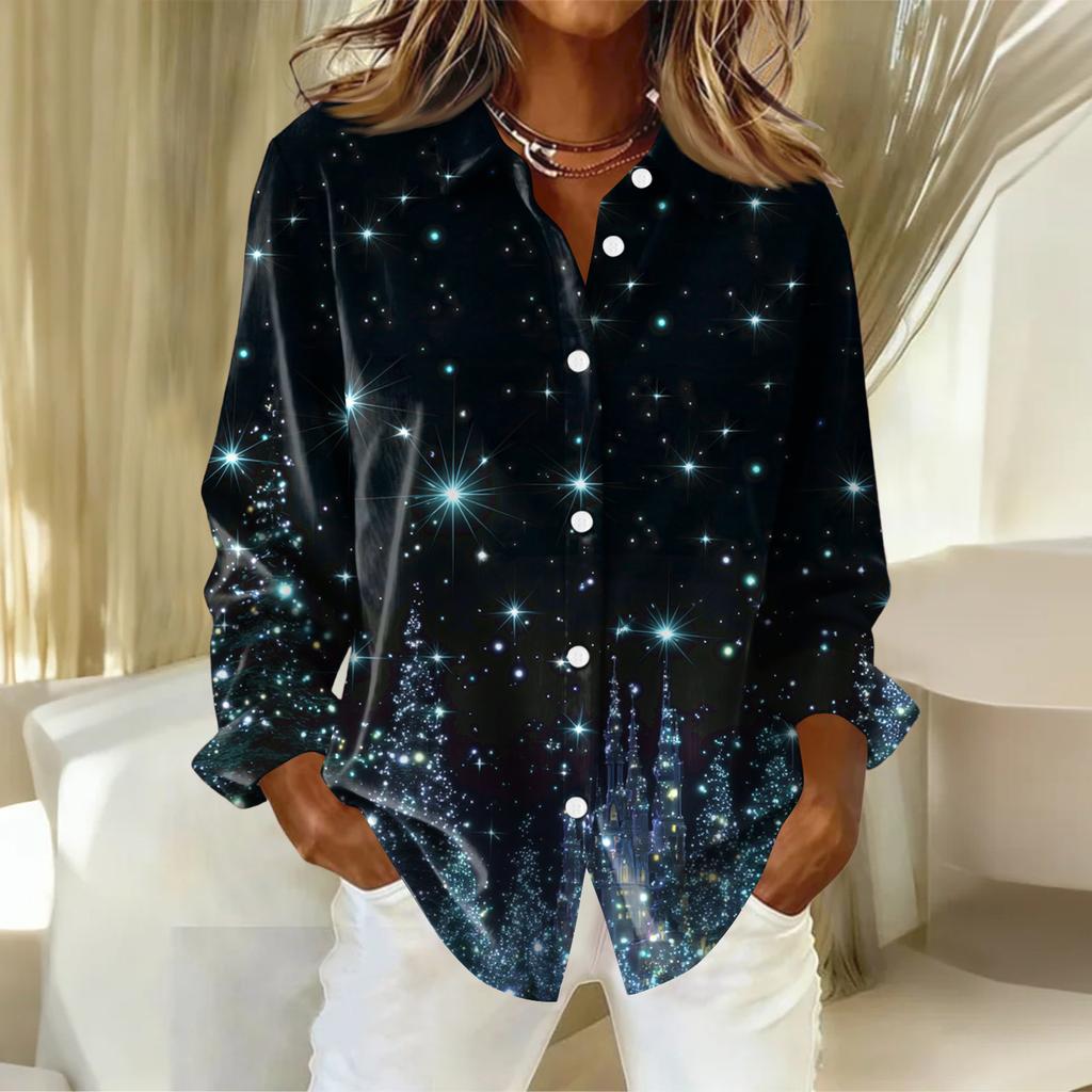 Dameskjorte med blomsterprintknapper, langermet avslappet vanlig skjorte bluser avslappet plussstørrelse basic topper