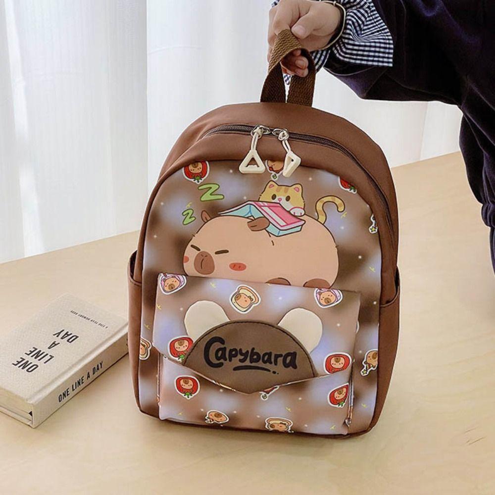 Large Capacity Cartoon Animal  Schoolbag Nylon Kids Book Bag Cartoon Capybara Backpack  Kids