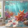 Sunshine Ocean Starfish Shell Printing Shower Curtain, Bathroom Decorative Shower Curtain, Waterproof Shower Curtain With Hooks