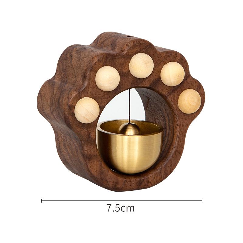 Walnut Wooden Wind Chime Magnetic Home Reminder Wind Chime Cartoon Cat Claw Doorbell Copper Bell Ornaments Housewarming Gift