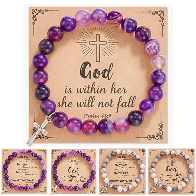 

Браслет из натурального камня с библейскими стихами молитвы Религиозные женские подарки