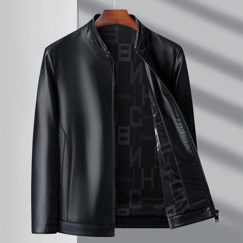 Leather Jacket Spring and Autumn Stand Collar Leather Jacket Men's Casual Middle-aged Dad Wear Sheepskin Leather Jacket Coat