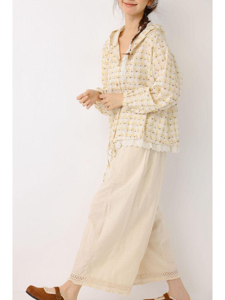 Cherry Blossom Plaid Hooded Shirt - Spring/Summer 2026 Collection