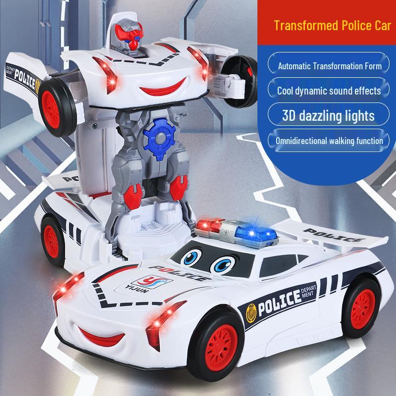 TikTok Transforming Police Car Robot - Children's Electric Rotating Toy