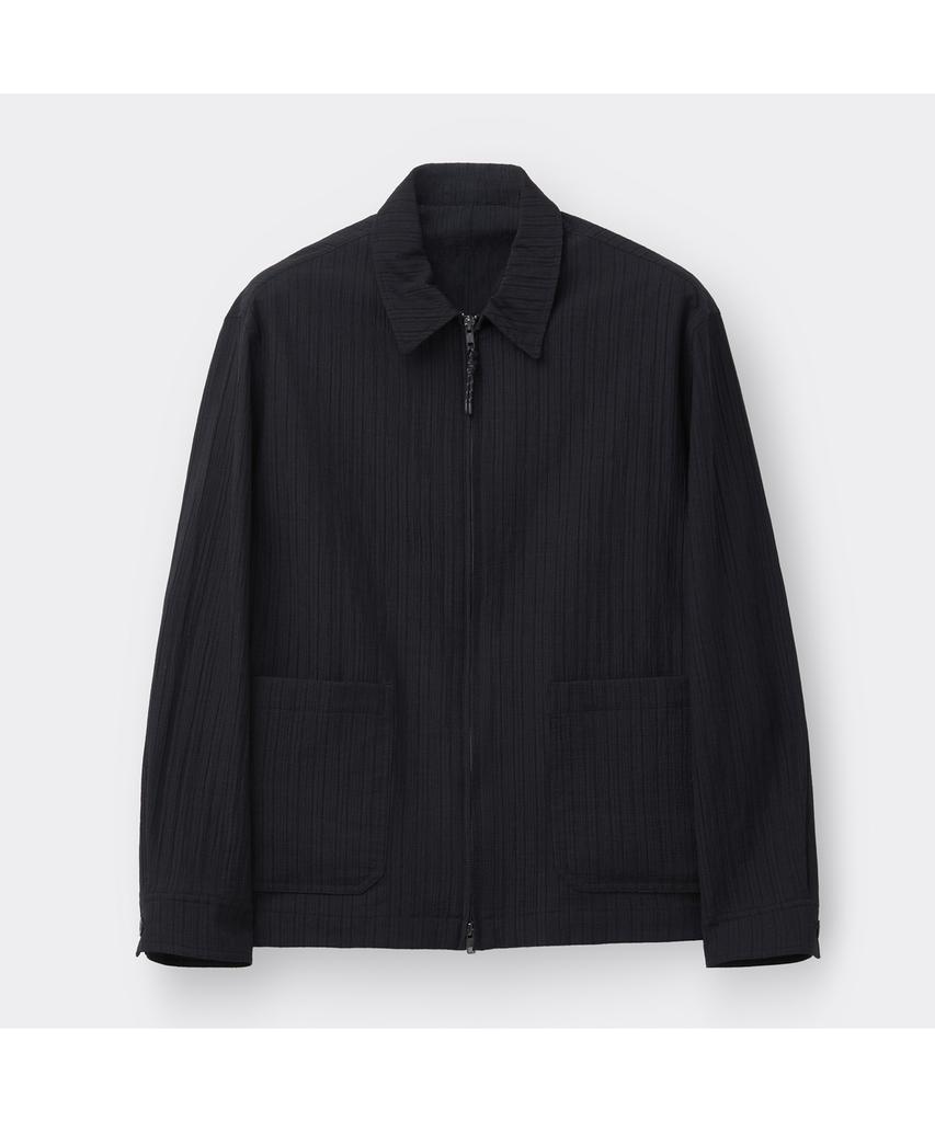Customellow Navy Pleats Zip Jacket Cwjam26432Nyd