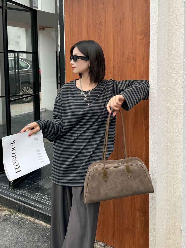 French Retro Frosted Cowhide Tote Bag - 2024 Large Capacity Shoulder Baguette for Women