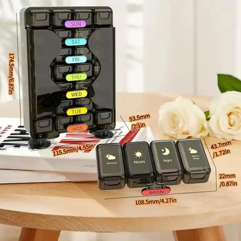7-Day Pill Organizer 4 Daily Compartments Large Weekly Medicine & Vitamin Case Daily Pill Management Compact Pill Case