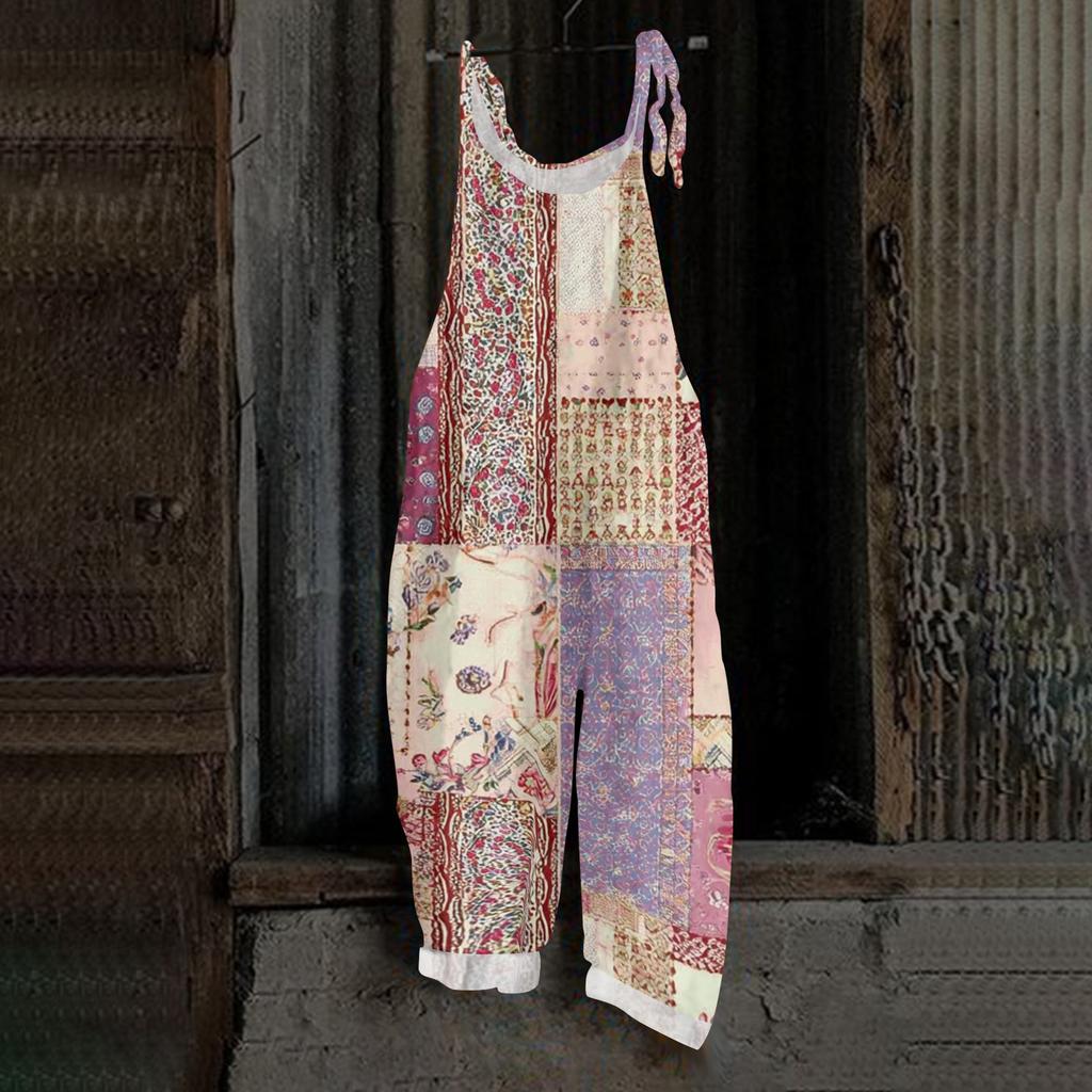 Women's Jumpsuit Print Casual Loose Vintage Shoulder Strap Cotton Linen