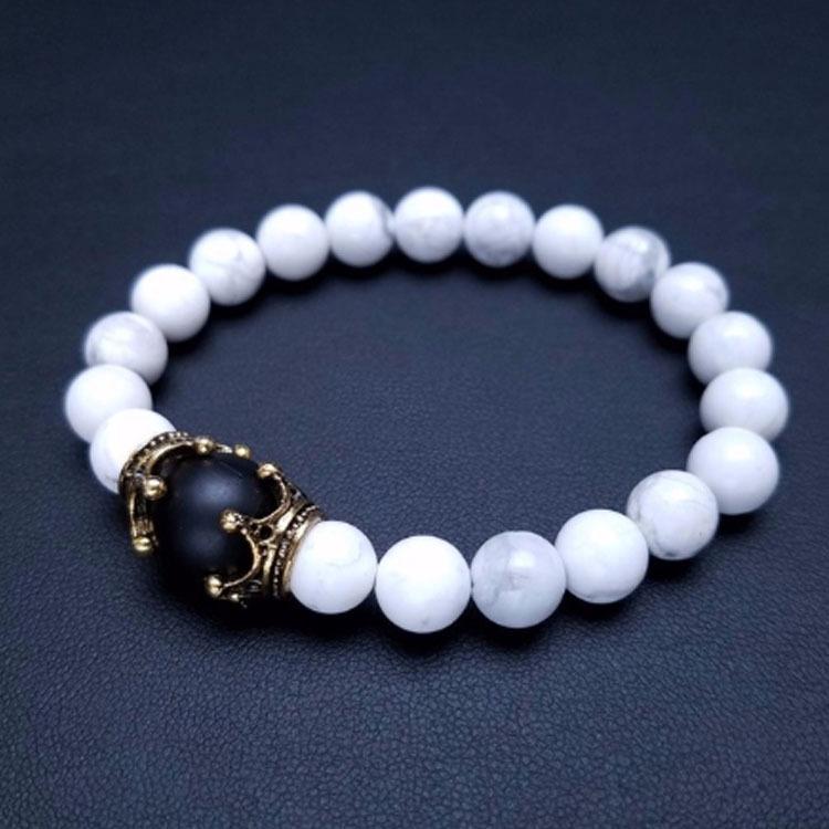 Introducing: Elegant Tiger Eye Stone Big Crown Bracelet with Agate Frosted Beads - European and American Fashion Statement Jewelry.