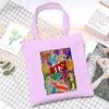 Korean Style Printed Canvas Tote Bag for Women Men Large Capacity Commuter Shoulder Handbag Fashionable Daily Outing Purse KTB