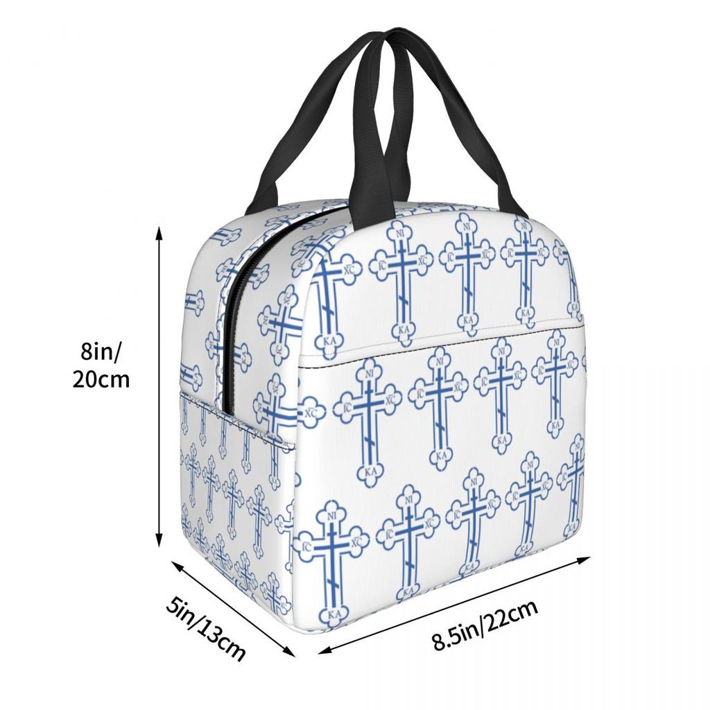 Russian Orthodox Cross Print Insulated Lunch Bag for Women Office Cooler Thermal Food Box Tote Portable Lunch Boxes Container