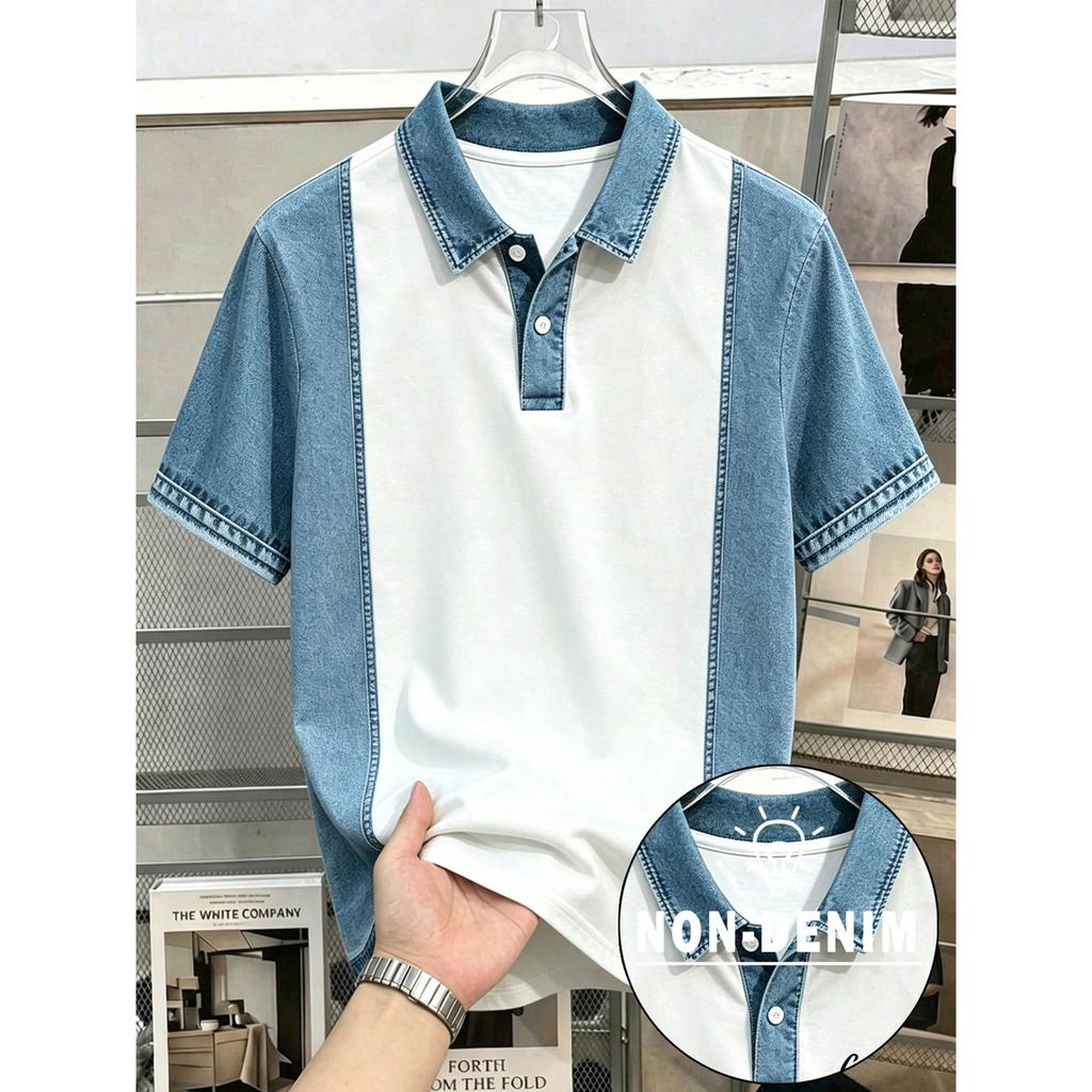 Trendiges kurzärmeliges Poloshirt mit denim-inspirierten Details, lässig und vielseitig.