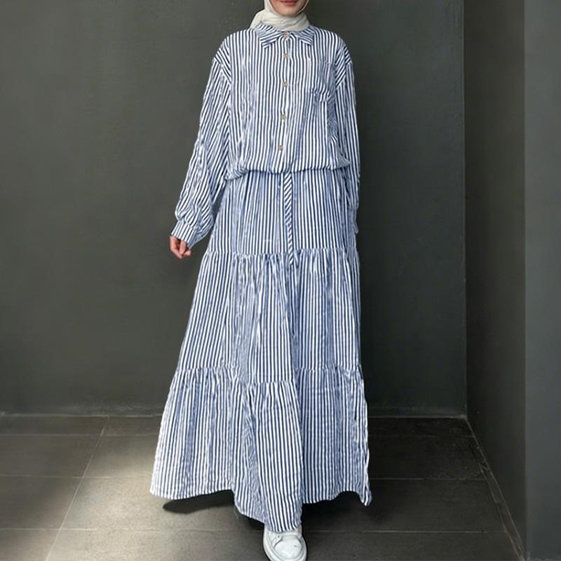 ZANZEA Damska Bluzka z Długim Rękawem i Długie Spódnice Casualowe Dwuczęściowe Zestawy