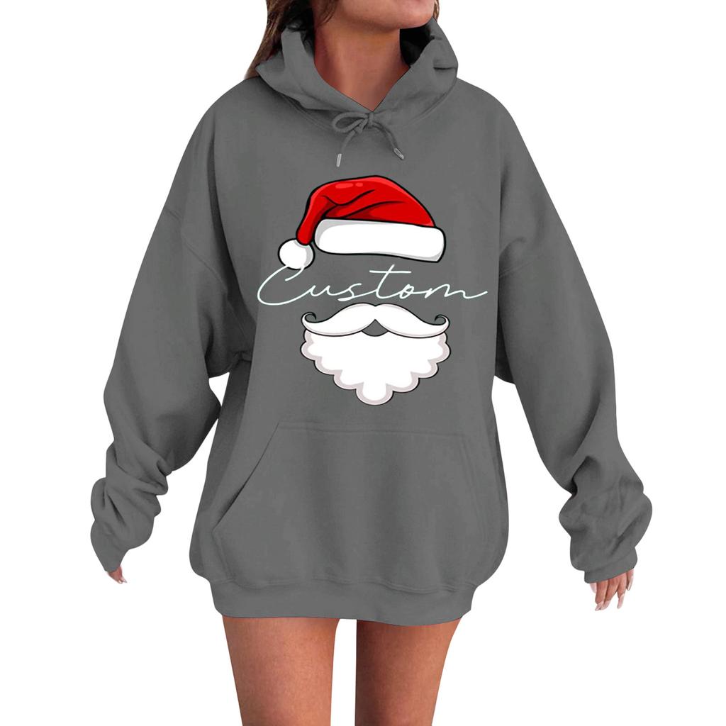 Women's Casual Comfortable Long-Sleeved Christmas Letter-Printed Warm Hooded Crew-Neck Sweatshirt