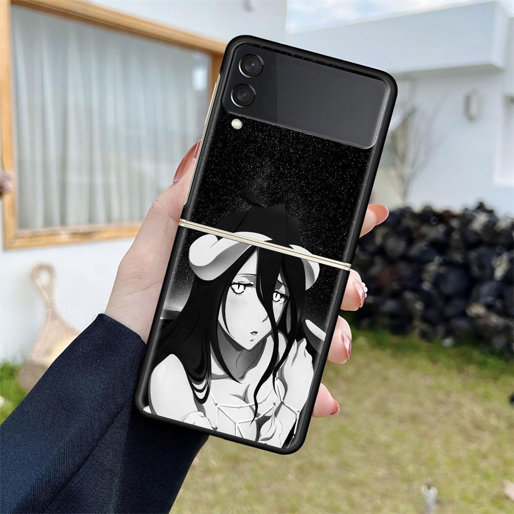 Case For Samsung Galaxy Z Flip 3 5G Black Hard Luxury ZFlip Phone Cover Fall Prevention Fashion PC Shell Overlord Skull Anime