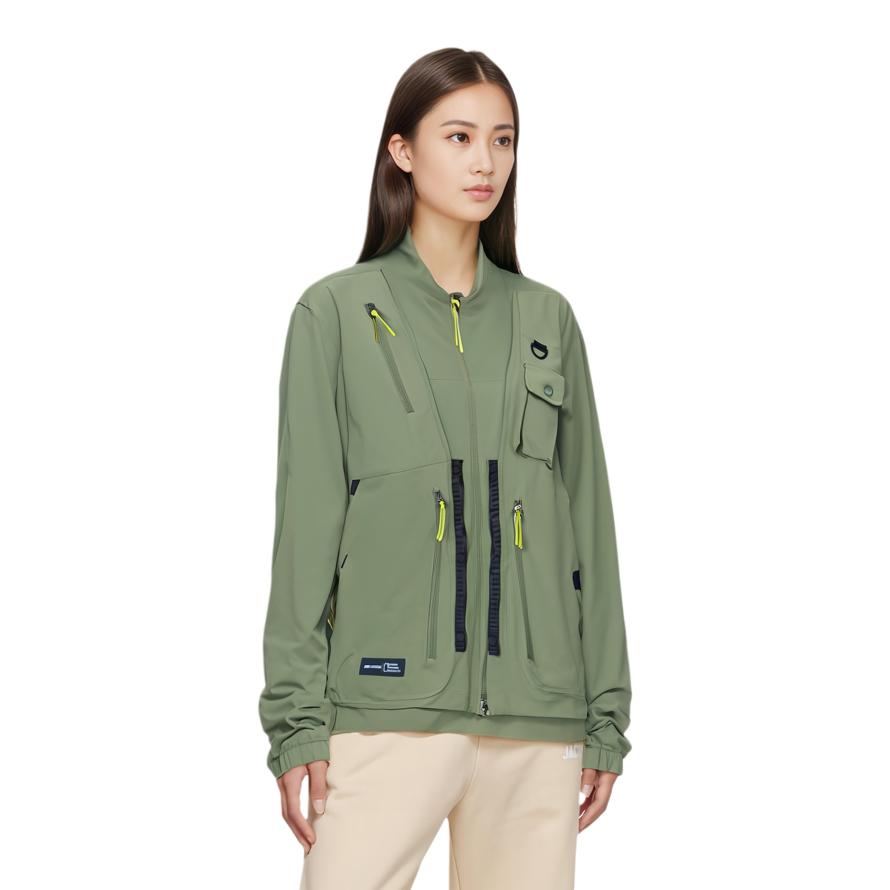 Anta Champion Outdoor Series Three-Proof Woven Stand Collar Climbing Jacket Women jackets Muddy-Olive-Green 162420616-4