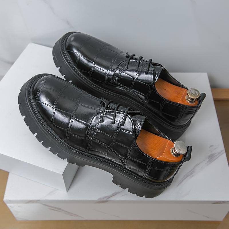 

Ретро Мужские Деловые Дерби Черные Коричневые Большеголовые Повышающие Рост Модные На шнуровке Кожаные Туфли Социальные Туфли Мужские 46 чёрный