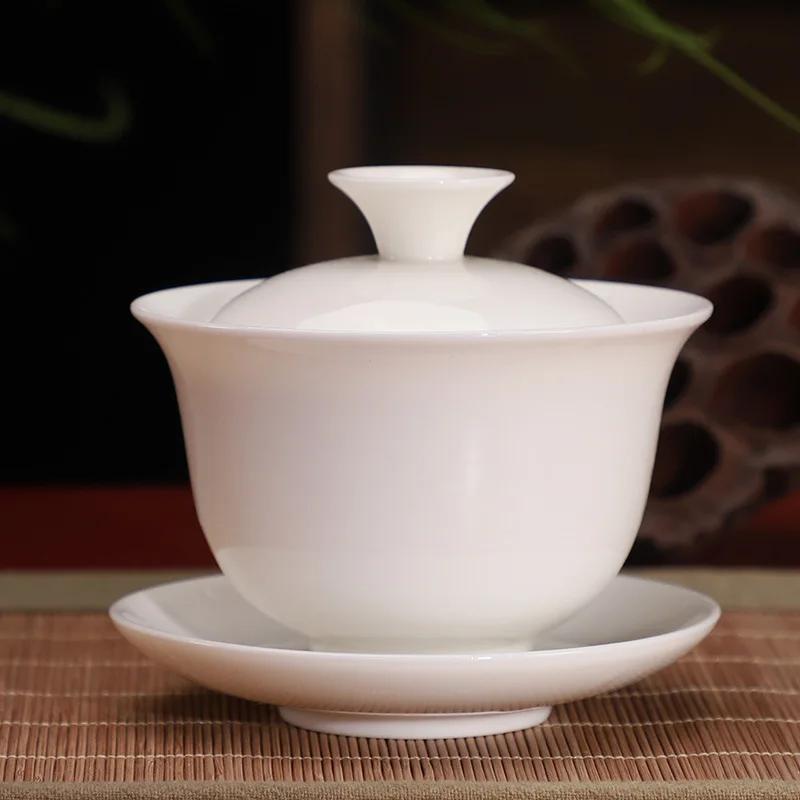 

Ceramic White Gaiwan Tea Set Chinese Kung Fu Teaware Pigmented Tea Cup Set Handmade Tea Tureen Home Porcelanas Tea Bowl