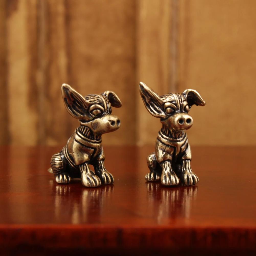 Solid Copper Puppy Sculpture Cute Dog Zodiac Brass Ornaments Antique Old Brass Tea Pet Small Home Decor